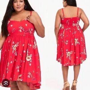 red floral midi dress
